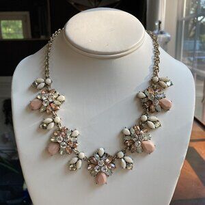 Statement Necklace, Peach Pink Pastel & Rhinestones, Gold Tone, Retro Vibes!